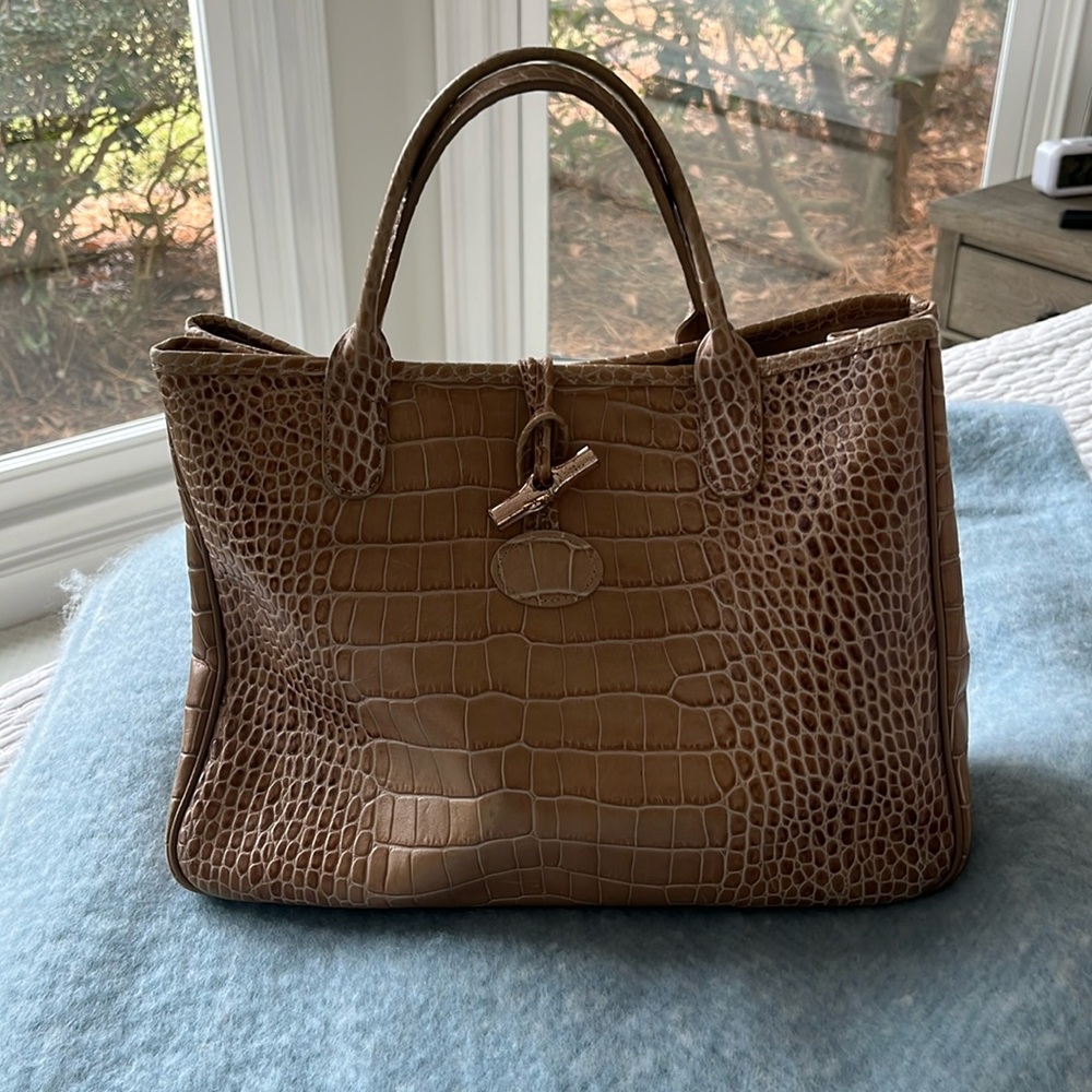 Vintage Longchamp embossed crocodile beige tote bag purse